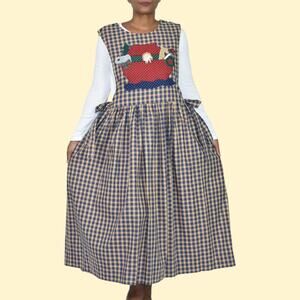 Creations Jumper Pinafore Dress Blue Applique Smock Long Animals Festive Medium